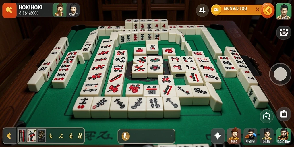 Tampilan gameplay HOKIHOKI yang menawan dengan ubin Mahjong berwarna-warni.