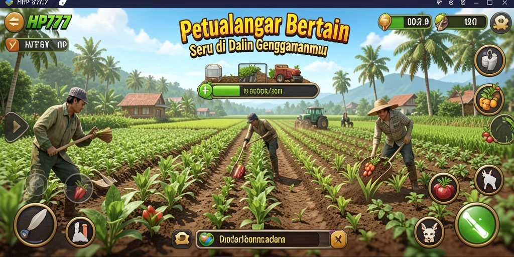 Tampilan gameplay HP777 yang menggambarkan keseruan bertani.