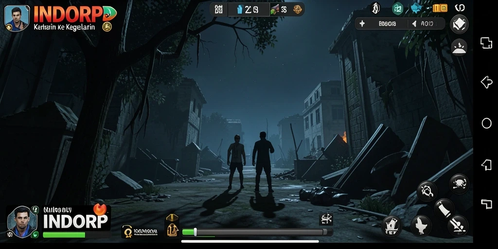 Screenshot gameplay yang menampilkan suasana mencekam dalam INDORP.