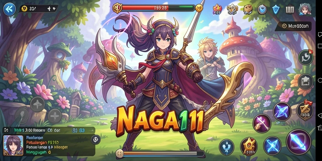 Tampilan gameplay NAGA11 yang memukau dengan karakter Anime yang unik.