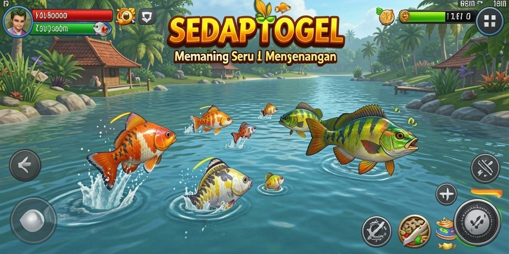 Ilustrasi permainan SEDAPTOGEL dengan aksi memancing yang mendebarkan.