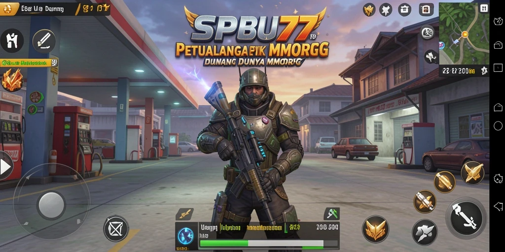 Screenshot gameplay SPBU77 dengan aksi pertempuran seru.